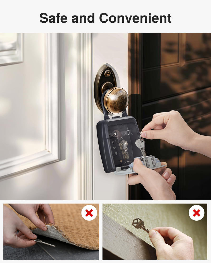 Puroma Large Key Lockbox with Hook, Resettable Combination Code Lock Box, Waterproof Security Wall Mount Lock Box with Shackle for Outdoor, Home, Door Handle Apartment Key Storage (1 Pack, Gray) 1 Grey