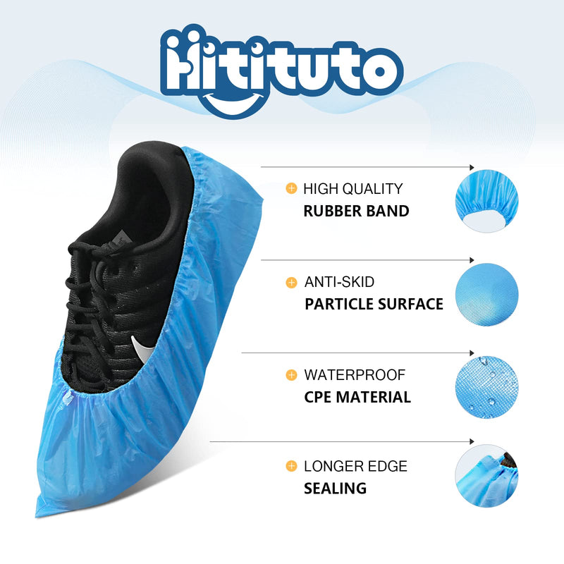 Hitituto Shoe Covers Disposable Non-slip for Indoors -100 Pieces (50 Pairs) Waterproof Premium CPE Booties Shoes Protectors Coverings, fits up to size 11 US Men and 13 US Women, Blue, Large Cpe 100. Pcs