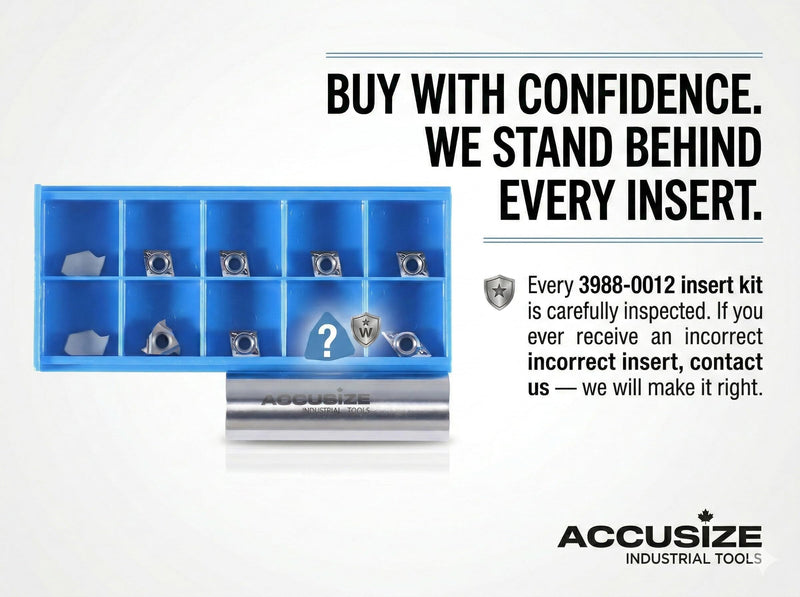 Accusize Carbide Insert Set for 1/2 in Turning Tool, 10 Pc, for Aluminum | C6 Carbide Replacement Set for 3988-0012 with GTN-2LH, 11ER A60-LH, CCGT21.51-LH, DCGT21.51-LH, WCGT2.52-AF, 3988-0012INSERTS
