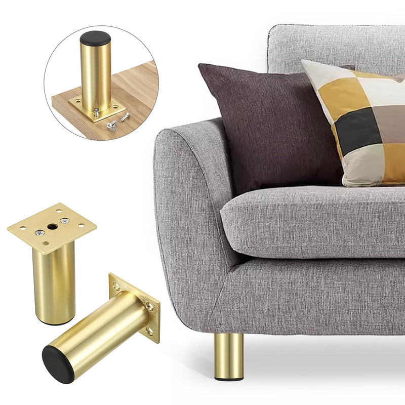Sumnacon 4PCS Aluminium Alloy Furniture Legs - Round Adjustable Sofa Legs Furniture Cabinet Legs, 4 Inch Funiture Feet for Cabinet Desk Table Chair Sofa Bed, Gold 4 Inch/10cm Height - NewNest Australia