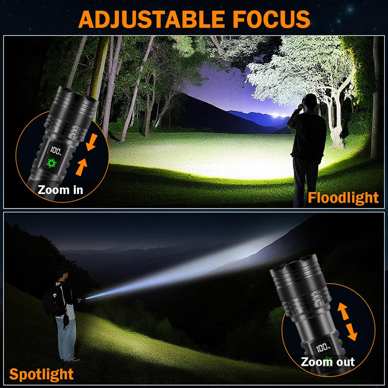3Pack Rechargeable Flashlights High Lumens 9900FL, LED Flashlight Rechargeable with LCD Digital Display, 5Modes Adjustable Flash Light, Super Bright Flashlight Powerful, Tactical Flashlights for Home 3Pack