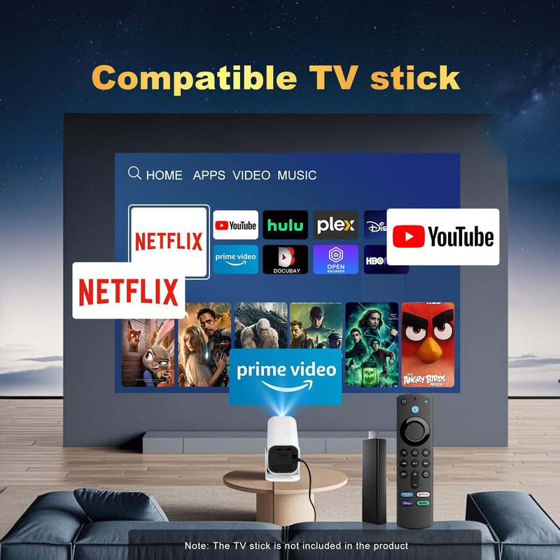 【Built-in APPS & Electric Focusing & 210° Rotation】Mini Projector With Wifi And Bluetooth, 1080P Portable Projector, Movie Projector for Bedroom, Supports Smartphones/TV Stick/iPad/PS5/Laptop/HDMI/USB With WIFI And APPS