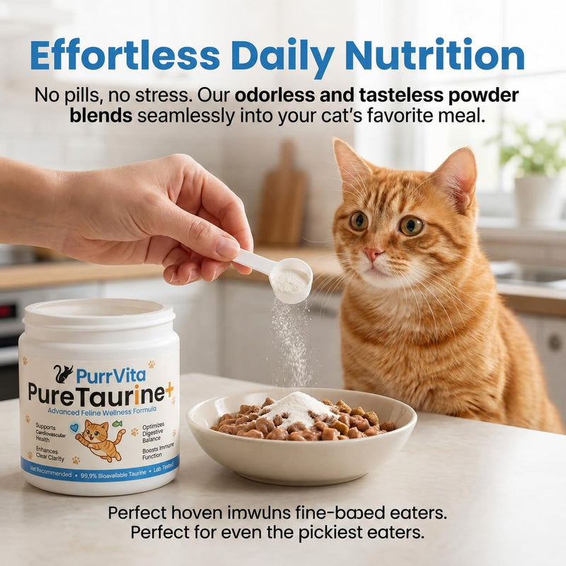 Taurine for Cats, Pure Taurine Supplement for Cats, Supports Vitality & Coat Health, Easy to Mix in Food, with Dosing Spoon, 200 Grams