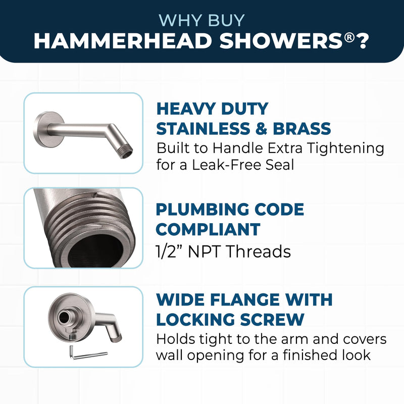 HammerHead Showers® ALL METAL 7 Inch Shower Arm and Flange with Set Screw, Brushed Nickel | Wall Elbow Pipe and Cover Plate | Universal Replacement Part for Showerheads