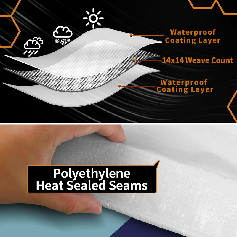 White Heavy Dut Waterproof Tarp 4' x 6', 10 Mil Thick, High Durability, Rip and Tear Resistant with Metal Grommets Every 20 Inches 4 FT x 6 FT White