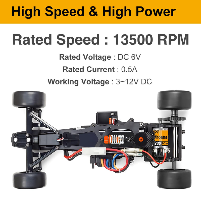 6Pcs 280 Micro DC Motors 3V-12V 13500RPM 0.5A with 2.8mm Insulated Connector & 6inch 20AWG Wire for RC Boat, DIY Airplane, Model Toys, 12V DC Motor Compatible