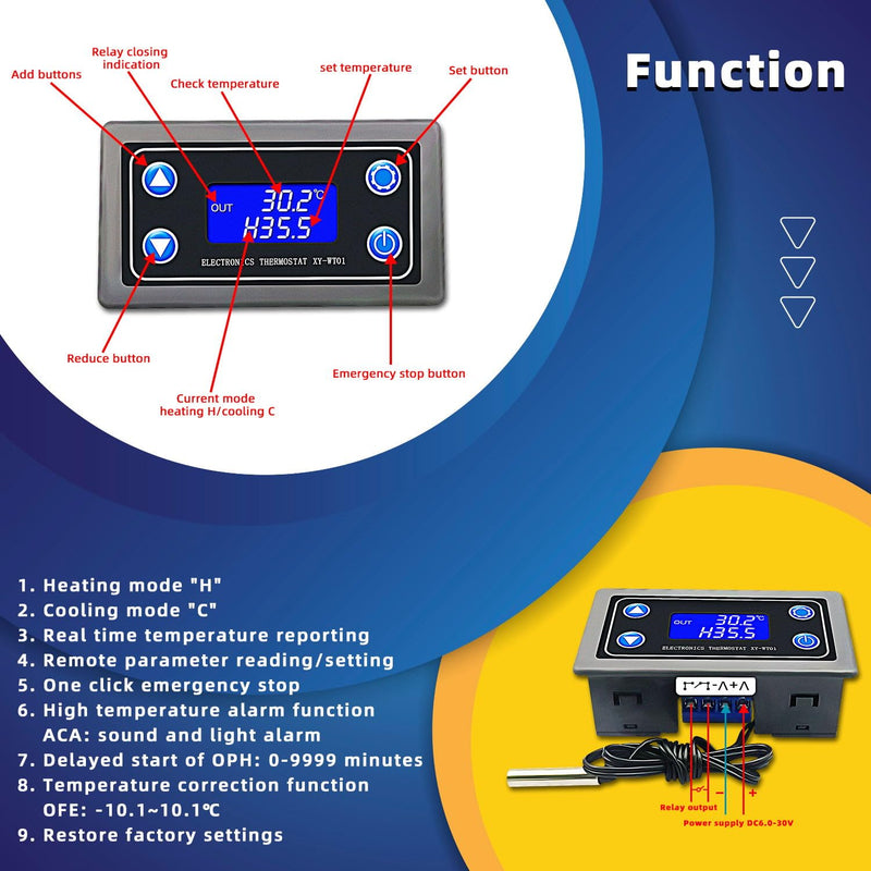 DC 12V Electronic Temperature Controller Programmable -50 to 110 Degree Celsius Thermostat Control Switch Module