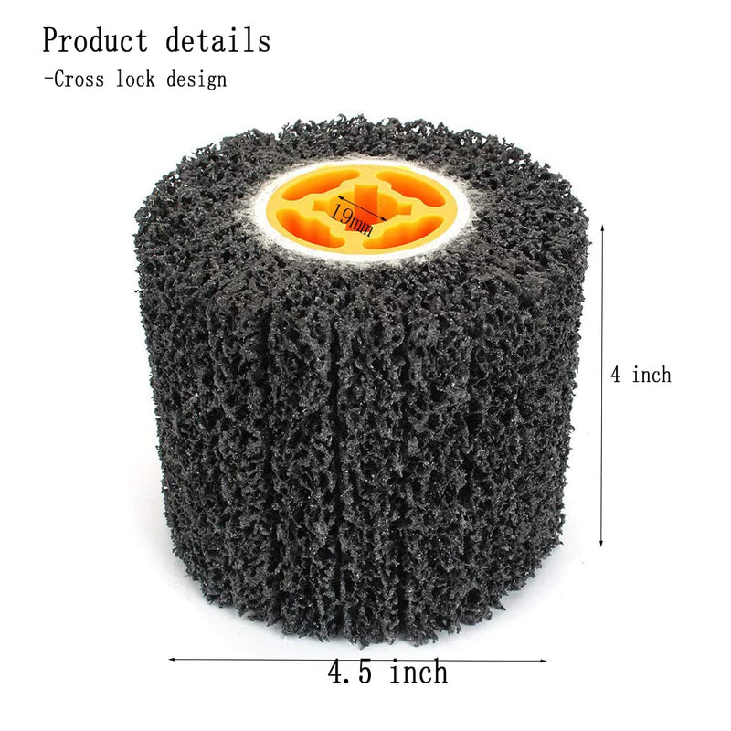 4.5" x 4" Abrasive Drawing Wheel Drum, 3/4" Quad Keyway Burnishing Wheel for Hand held Polishing Machine 40 Grit Sanding Drum Surface Conditioning Tool