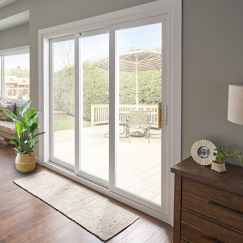 Sliding Glass Patio Door Handle Replacement Set with Oak Wood Inside Handles and Zinc Diecast Outside Pull, 3-15/16" Hole Spacing, Non-Handed, White White Handles Only