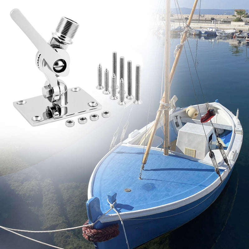 QWORK 316 Stainless Steel Adjustable Ratchet Mount - Marine Grade, Rust-Proof, Highly Polished Finish Base Mount for Boat