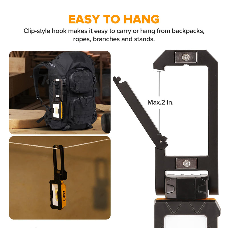 LUTEC Rechargeable Work Light, 1000 Lumens LED Magnetic Light with Magnetic Base and Hanging Hook，360°Rotate and 200°Swivel for Car Repair, Emergency and Camping