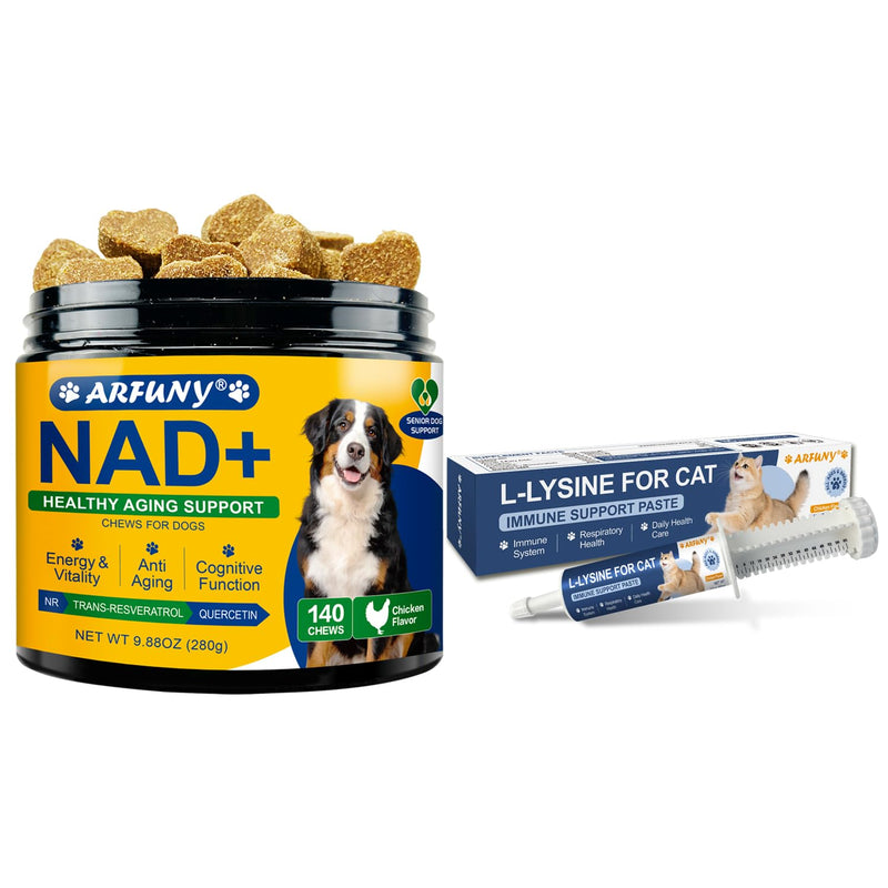 NAD+ Soft Chews for Dogs & L-Lysine for Cats - for Dogs Energy & Vitality, Anti-Aging, Cognitive Function - for Cat Immune System, Normal Eye Function and Respiratory Health
