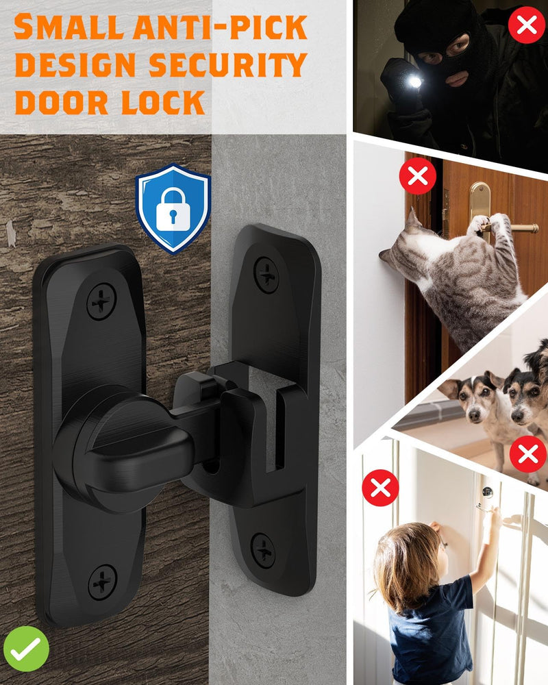 90/180 Degree Barn Door Lock, Small Flip Gate Latches Hardware, Security Sliding Door Latch Lock fo Cabinets, Barn, Bathroom, Garden (Black-1Pc) Black-1Pc