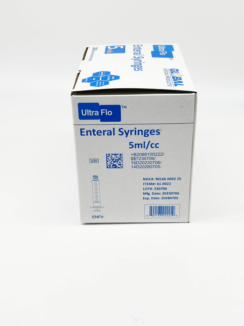 UltraFlo 5cc Enteral Feeding Syringes by Global Medical Products - ENFit & ISO 80369-3 Certified, BPA/DEHP/Latex-Free, Transparent Barrel (5CC, QTY 100) 100.0