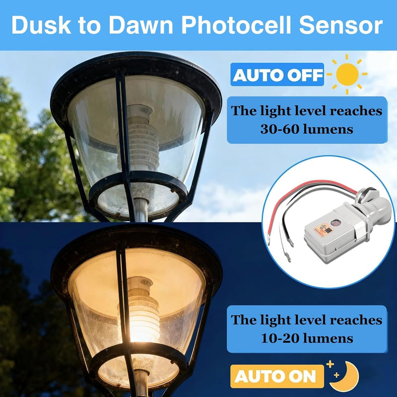4PCS Photocell Sensor for Outdoor Lights, 120VAC Dusk to Dawn Light Sensor with 4pcs Lever Wire Connectors, 180° Swivel Mount IP54 Waterproof Photoelectric Switch for Yard, Parking Lot, Street
