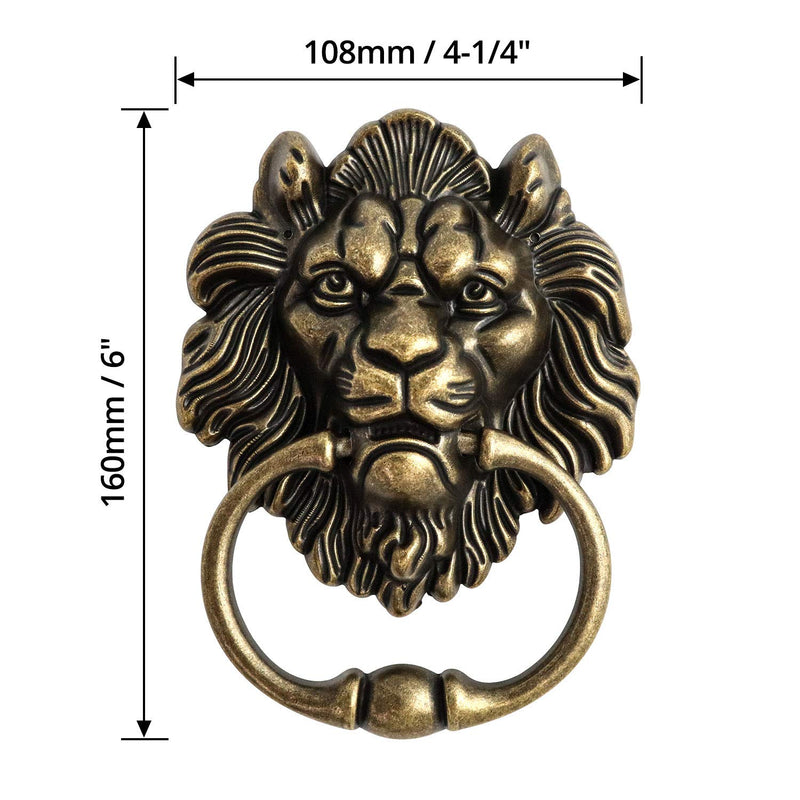 QWORK Antique Lion Head Bronze Door Knocker - Classic Vintage Design Antique Bronze