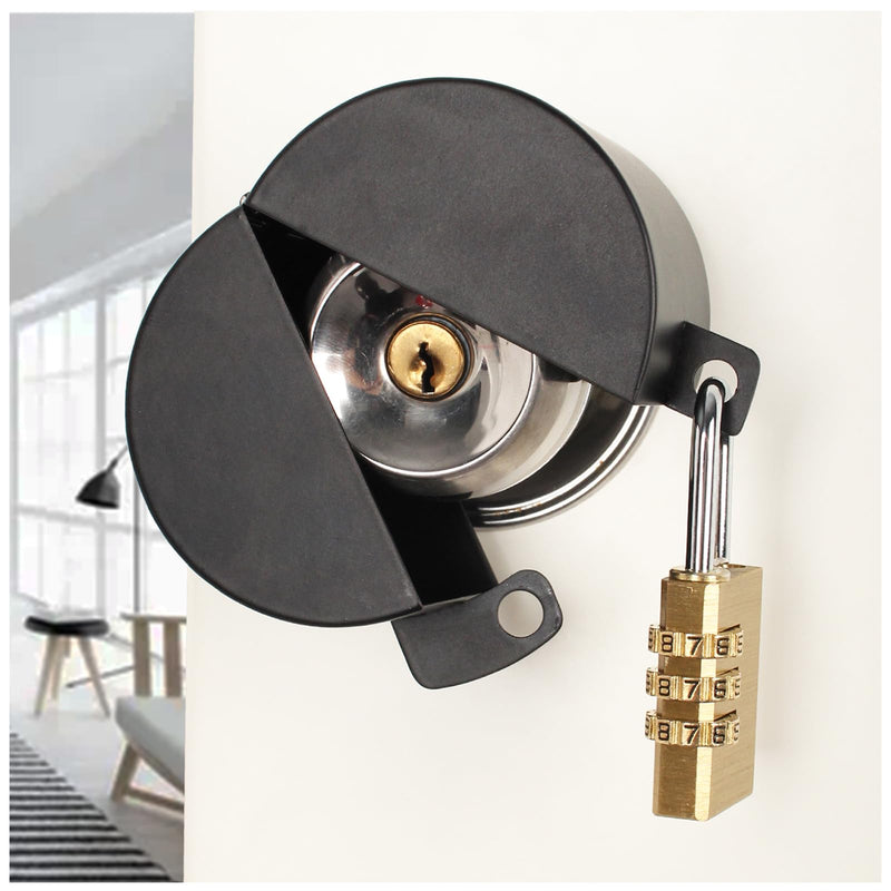 Door Knob with Lock,Without Drilling,Dementia Door Handle Lock，from Outside Prevents Turning of Door Knob and Access to Keyhole,for Apartment Evictions，Childproof (Black with Padlock) Black