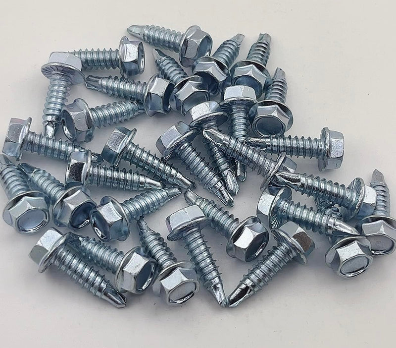 # 14 Serrated Hex Washer Head Self Drilling Screws # 2 Drill Point, 1/4"-20 Thread Size Self Tapping Screws, Garage Door Hinge and Bracket Bolts 3/8 x 1 (Qty 50)