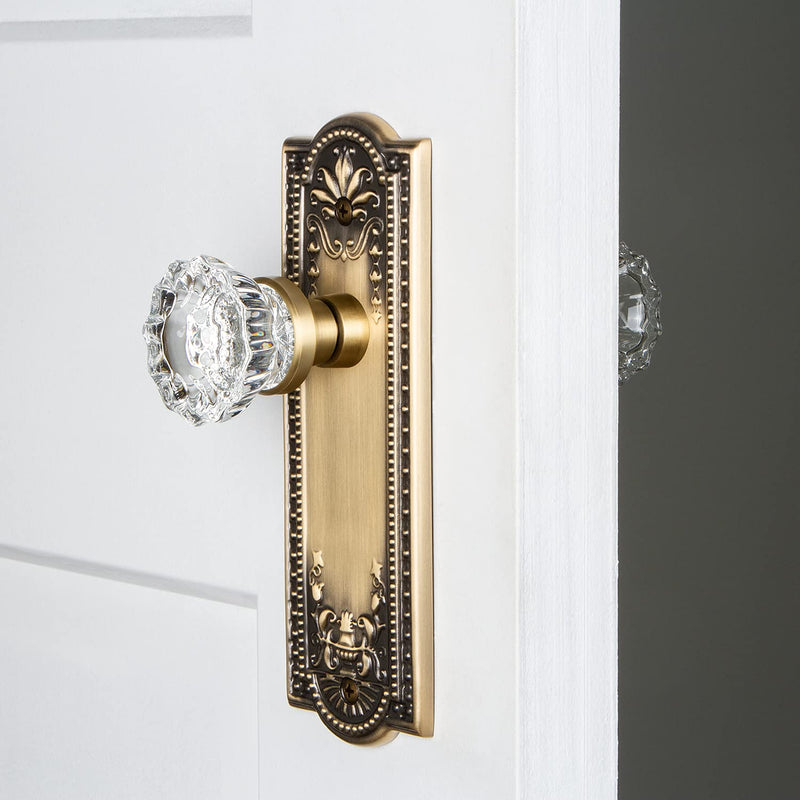 Nostalgic Warehouse Meadows Plate & Interior Crystal Door Knob Double Dummy Antique Brass