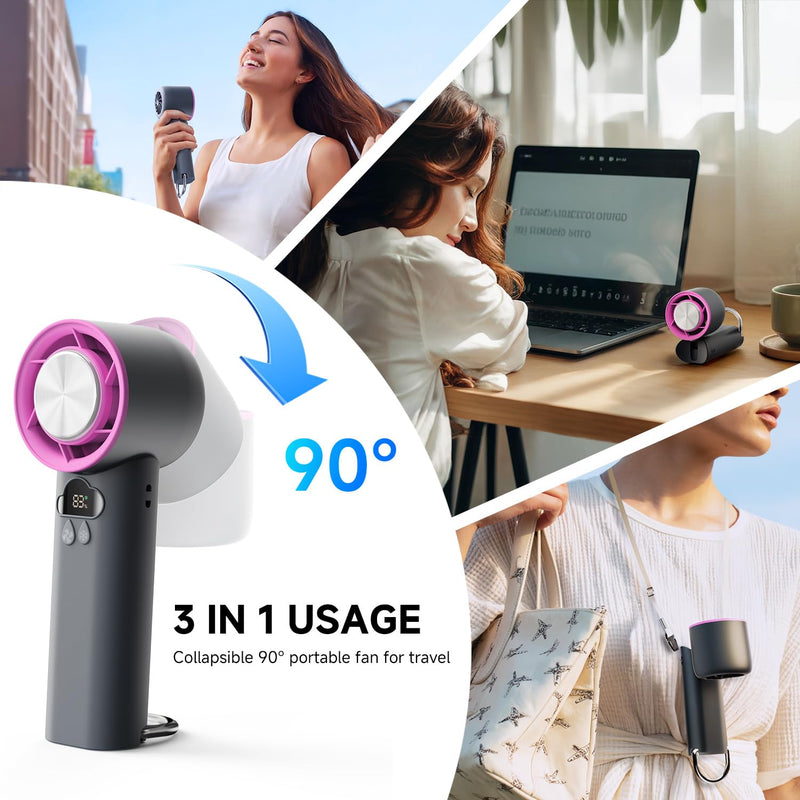 [2025 Upgrade] Portable Cooler Handheld Fan, [Coldest Turbo Hand Fan] 15000RPM 24H Max Cooling Time Highly Speed (1-100) Hand Fan, Collapsible Mini Small for Travel, Office (Grey) grey