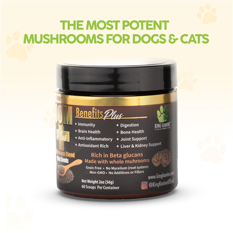 King Kanine Mushroom Plus, Protein & Joints 2 oz | Organic Powder to Improve Optimal Health & Pets Wellness | Supplement for Dogs & Cats Care Made with Fiber & Vitamins | Veterinarian Approved - PawsPlanet Australia