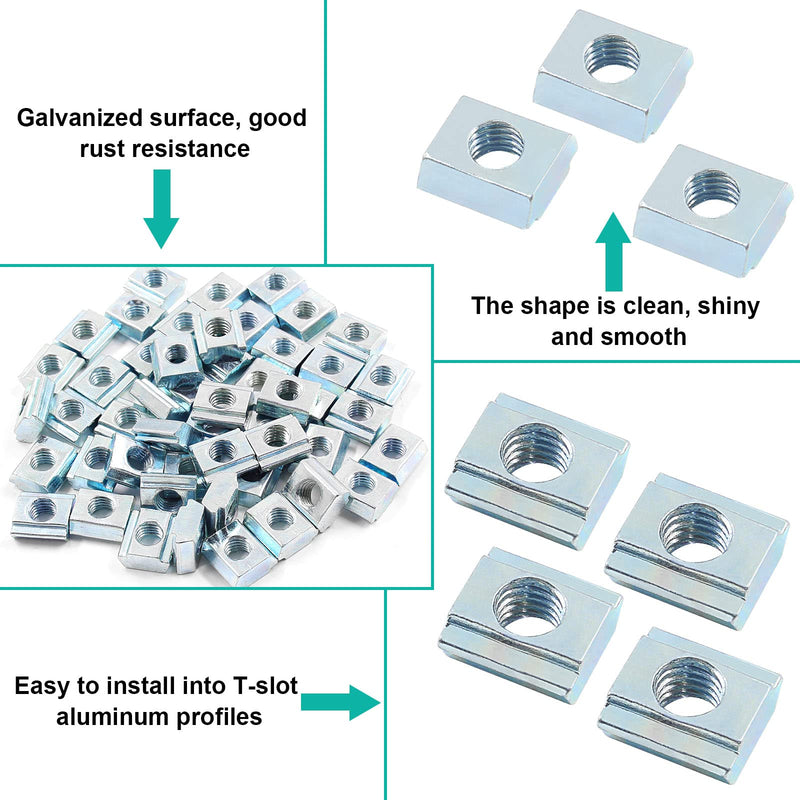 50Pcs 20 Series Sliding T Nuts M5 Thread, Slide in Hammer Head T Nut T-Slot Slide Nuts for 20x20 Standard 6mm T-Slot Aluminum Extrusion Profile 20M5 50