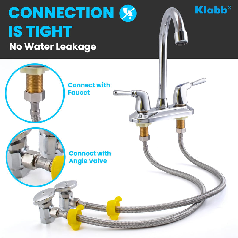Klabb F12 24 inches Line Connects Kitchen Sink to Water Supply, Braided Faucet Connector with 1/2 in x 3/8 in Brass Nut, Stainless Steel (Pack of 2), 2 Count Silver