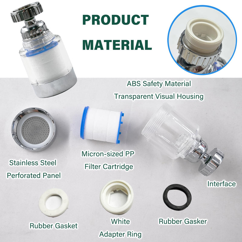 2-Pcs Sink Water Faucet Filter,360 Degree Rotating Faucet Filter Water Filter Purifier for Kitchen,Bathroom Sink,Removes Sediment and Large Impurities,with 6 Filter Cartridges 2 faucet filter with 6 cartridges