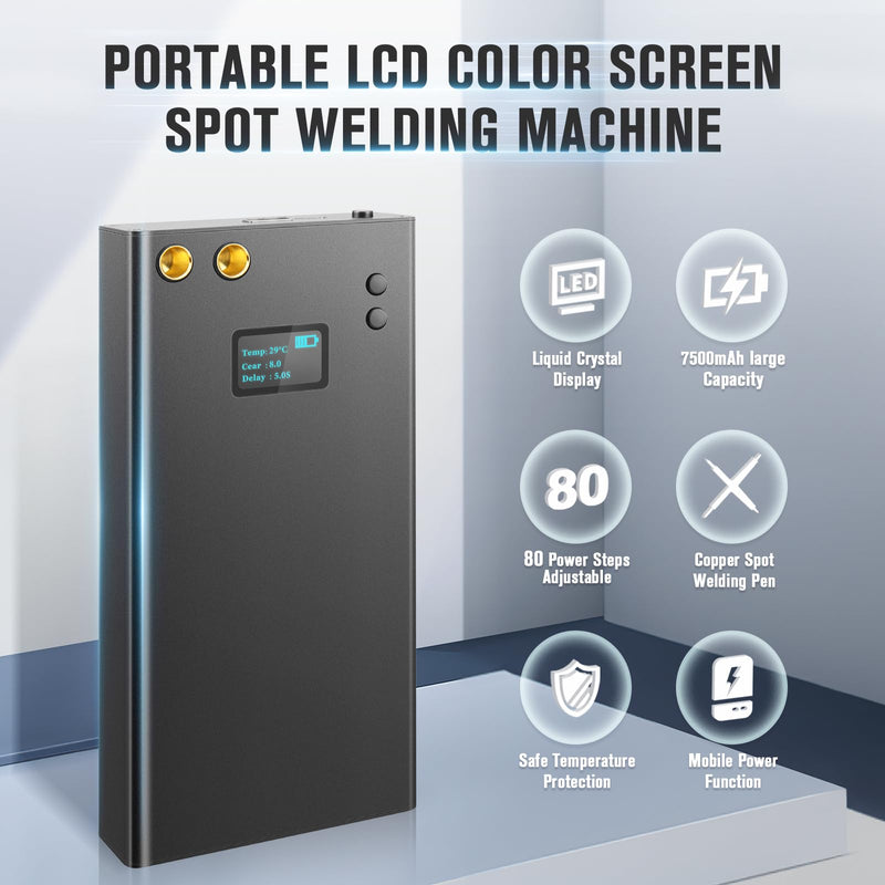 Battery Spot Welder Kit, 7500mA-h 80 Adjustable Power Levels Mini Spot Welding Machine with LCD Color Screen