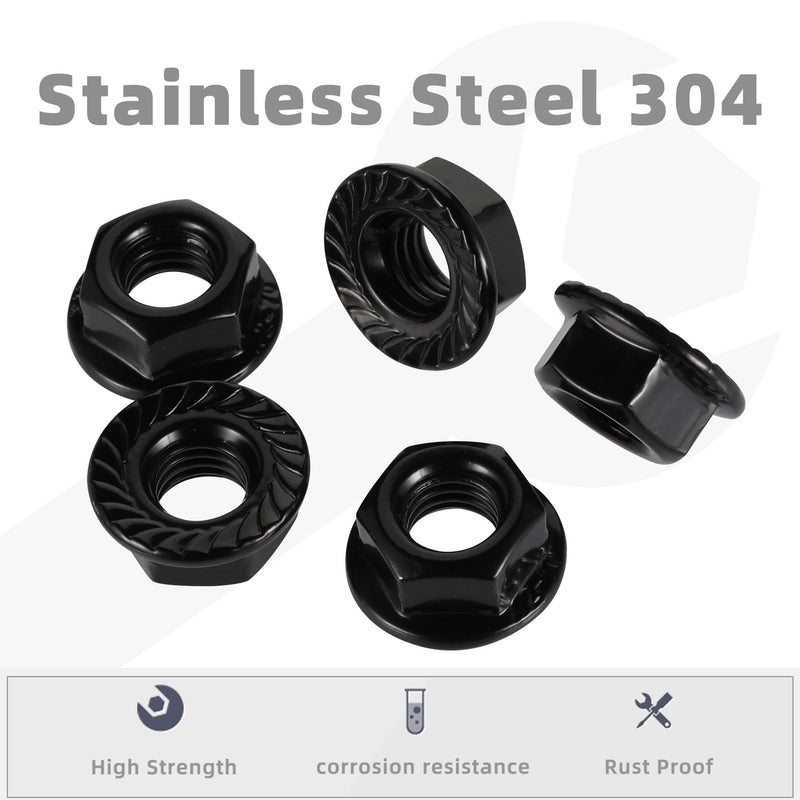M5-0.8 Serrated Flange Hex Nuts Flanged Locknuts, 304 Stainless Steel 18-8, Black Finish, 50 PCS M5-0.8