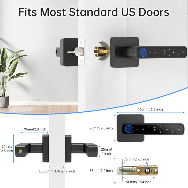 Fingerprint Door Lock-Smart Door knob, Biometric Door Locks,with App/Code/Backup Key/Fingerprint/IC Card, Smart Door Knob Keyless Entry Door Lock with Handle for Home Hotel Office Apartment Bedroom Black