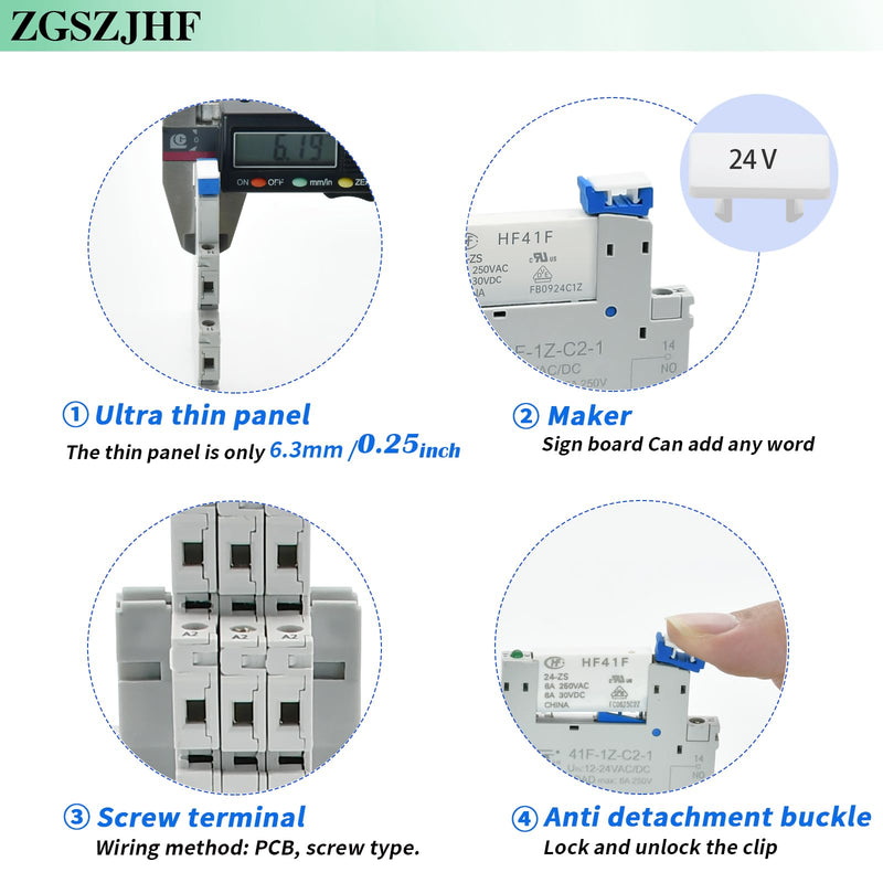 (8 Pcs) 24V Relay Din Rail; Miniature Power Relay; Silm; Signal Relay for PLC; 24VDC and 24VAC Both; 5 Pin SPDT with LED Indicator, Socket Base; Max 6A 250VAC 8 PCS 24VDC