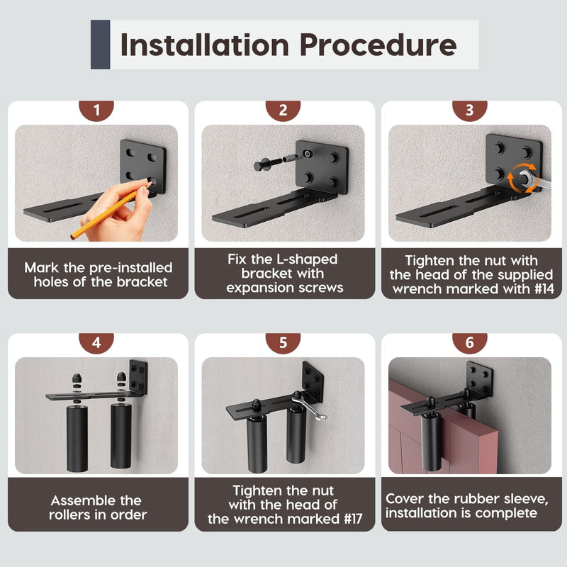 Heavy Duty Slide Gate Roller Guide with L Rear Post Steel Bracket, Sliding Rolling Gate Hardware Kit Support Assembly for Sliding/Rolling/Garage/Wood/Fence Door (Black-1pc, 6in) Black-1pc