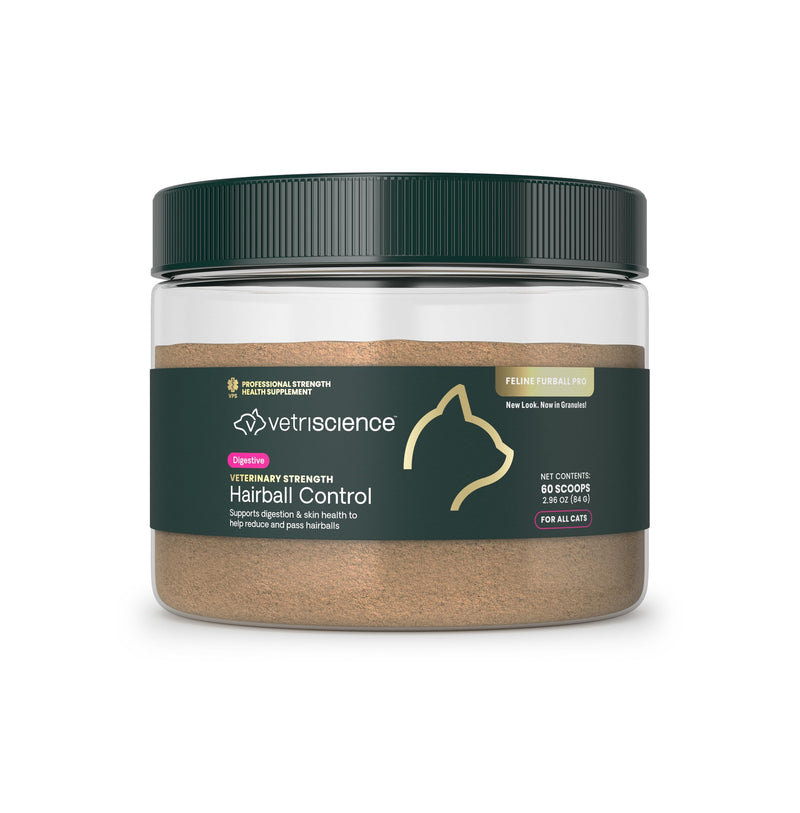 VETRISCIENCE Vet Strength Hairball Control for Cats - Hairball Support & Digestive Health Supplement with Psyllium Husk, Omega Fatty Acids, Zinc & Biotin - Grain-Free, Gluten-Free - 60 Scoops