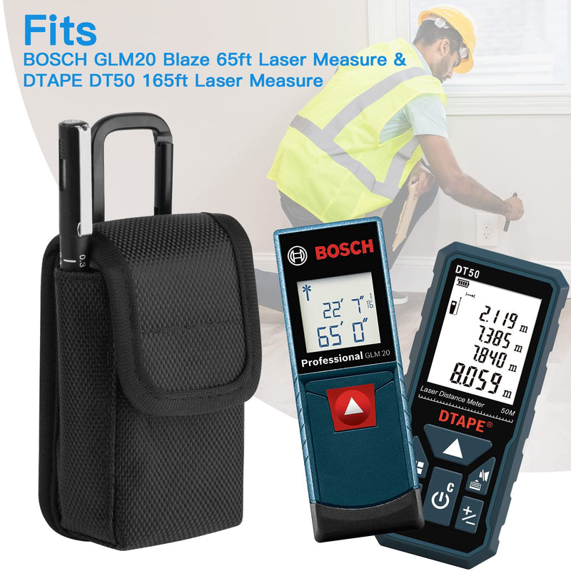 1680D Laser Measure Case Fits for Bosch GLM20 Blaze 65ft Laser Distance Measure & DTAPE DT50 165ft Laser Measure, with Pen Pocket, Belt Buckle & Carabiner, Protective Travel Storage Bag Black