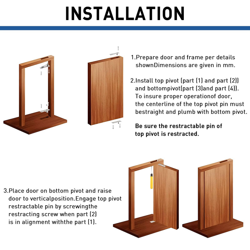 TamBee Pivot Door Hinge Hidden Door Hinges for Secret Door 304 Stainless Steel Hidden Bookcase Hinges with Door Ball Catch 170 lbs Load with Ball Catch