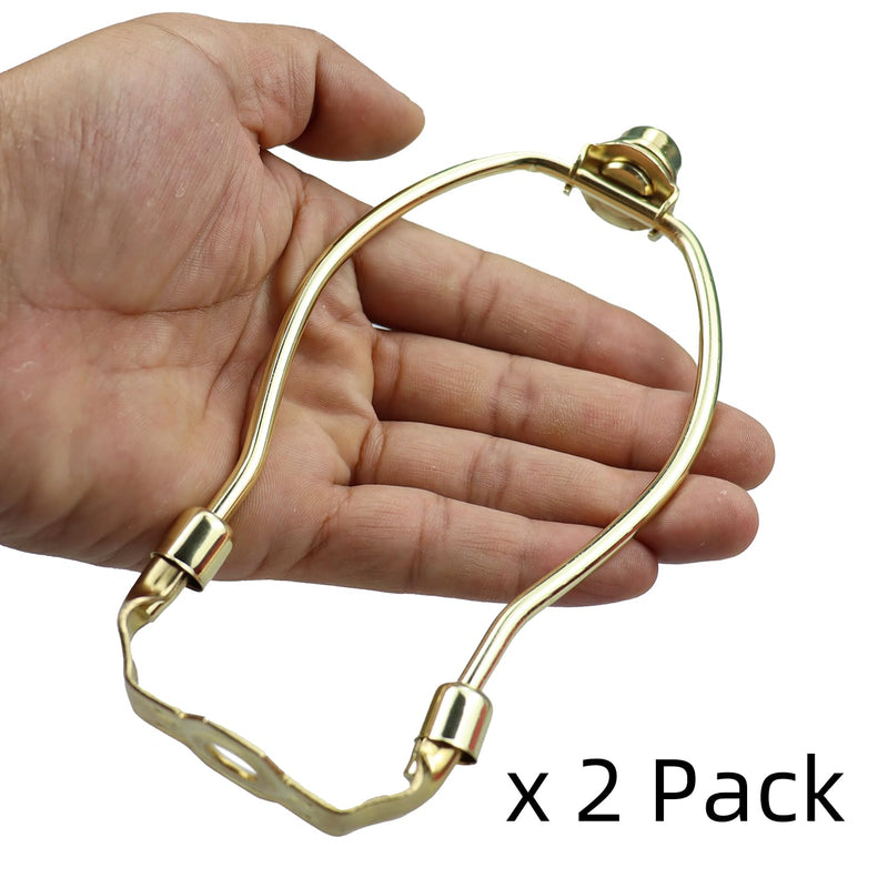 6 Inch Lamp Harp Set Detachable Heavy Duty Metal Lampshade Bracket with Polished Brass Finish Standard Saddle Base and Lamp Finials for Table and Floor Lamps 2 Pack 6 Inch-Polished Brass-2 Pack