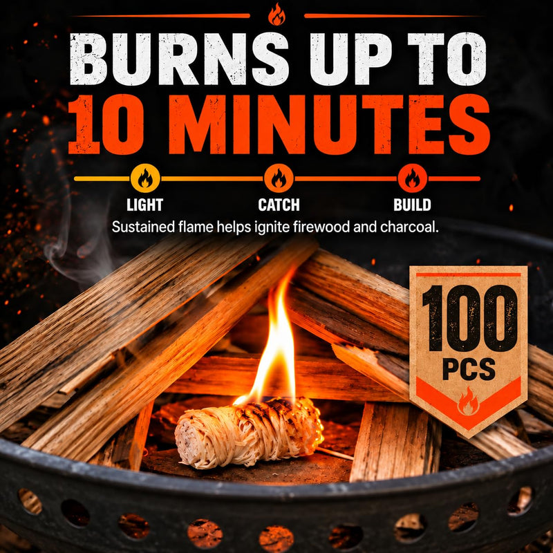 Fire Starters for Woodstoves - XXL Pack of 100 Charcoal and Wood Fire Starters for Quick Ignition - Ideal for Campfires, Fireplaces, Grills, Fire Pits - Reliable Outdoor Fire Starter Kit 100pcs