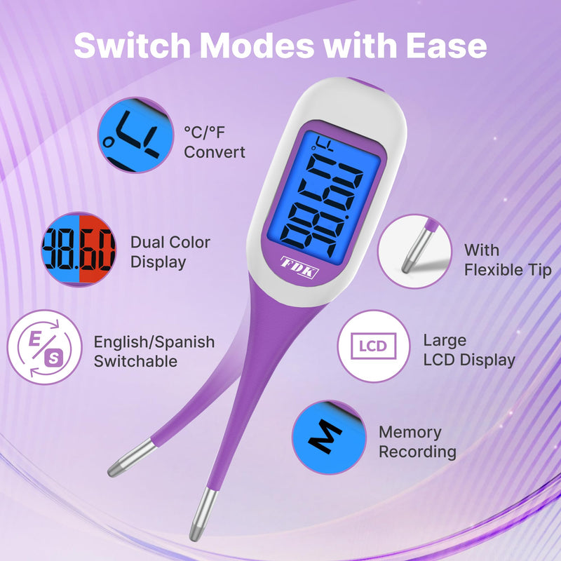FDK Basal Body Thermometer for Ovulation, Large Dual-Color Backlit Display & 1/100th Degree High Precision, Accurate BBT Thermometer with Memory Recall Fertility Thermometer for Women Natural Tracking