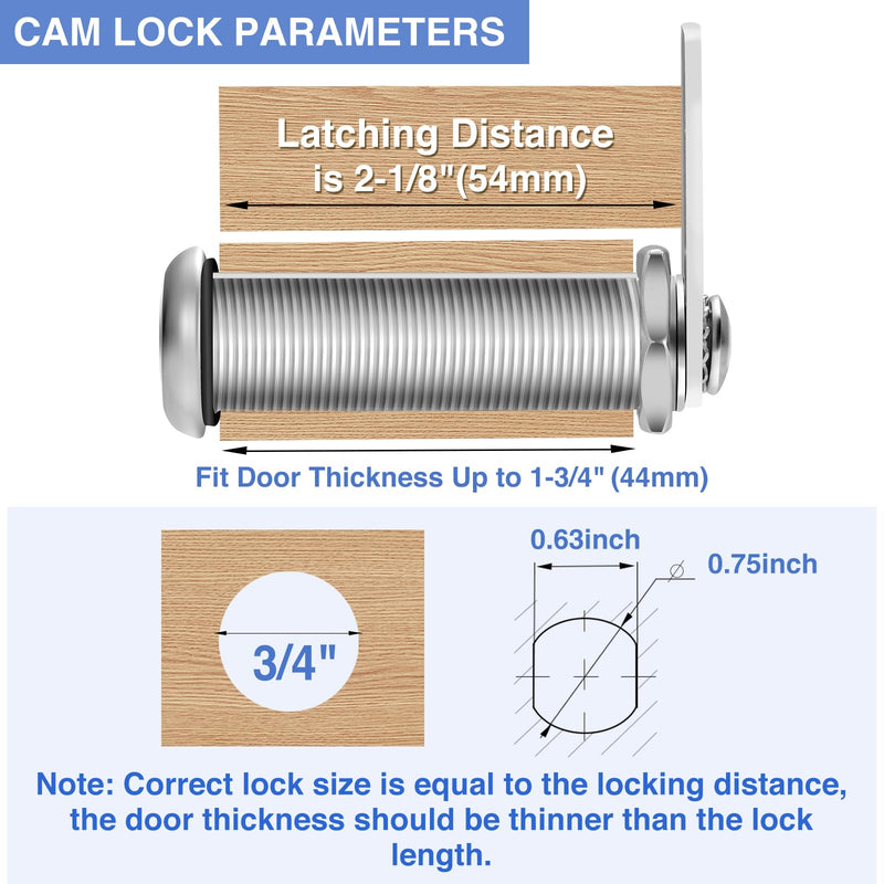 Cabinet Lock with Keys, 2" Extra-Long Cam Locks keyed Alike, 2 Pack Cabinet Cam Lock Set for Thick Drawers RV Storage Locks Tool Box Lock Replacement, Zinc Alloy (2 Pack, 2-1/8 Inch)