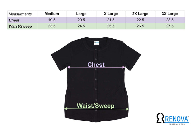 RENOVA MEDICAL WEAR Mastectomy Recovery Shirt with Drain Pockets X-Large Black