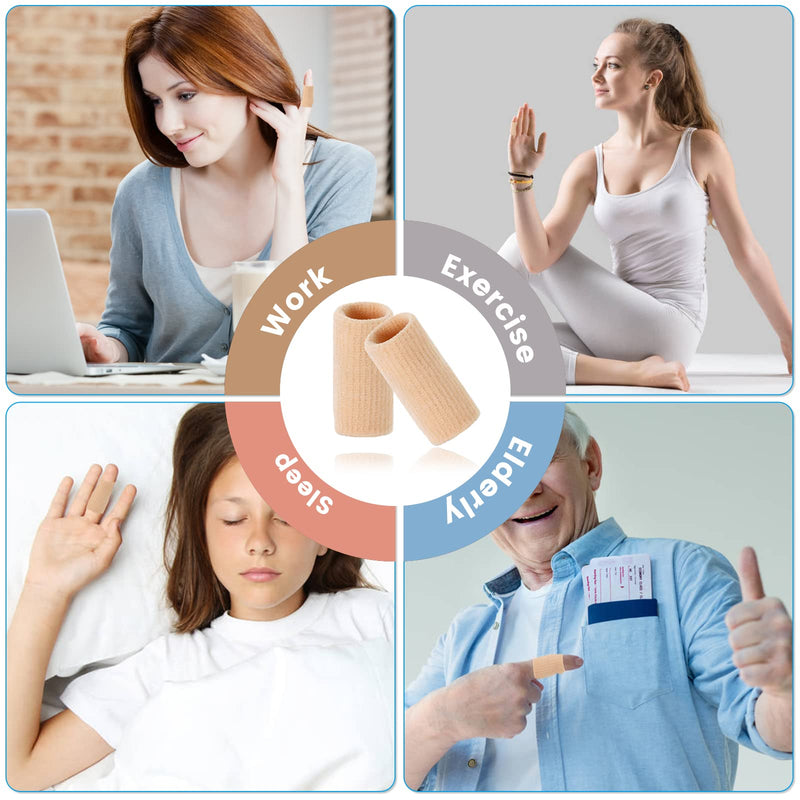 10Pcs Finger Compression Sleeves Support, Finger Sleeve Protectors Cots Thumb Brace for Trigger Finger Arthritis Swelling Basketball Sport, Breathable Elastic Pain Relief One Size Beige 10
