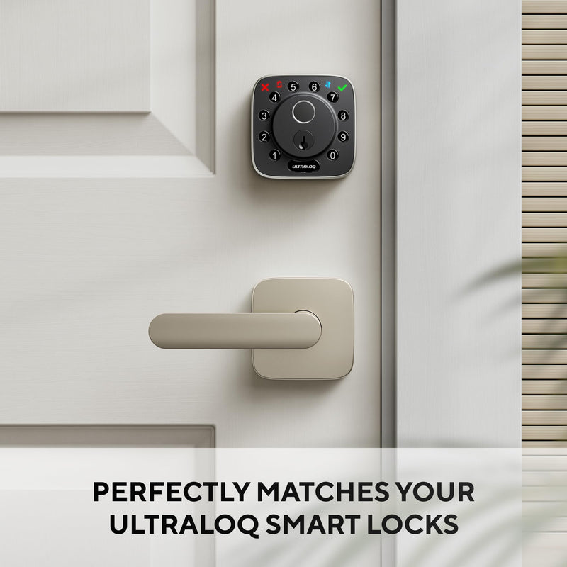 ULTRALOQ Passage Lever Door Handle, Reversible Handle No Lock for Interior or Exterior Door, Closet, Hallway, Adjustable Latch Backset, IP65 Waterproof, Satin Nickel, Zinc Alloy
