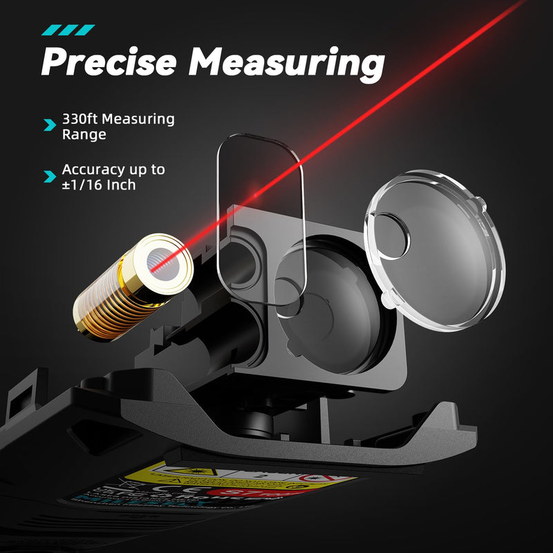 Laser Measure 165ft 330ft DT50 DT100 Gen-2 Laser Distance Meter 50M Portable Handle Digital Measure Tool Range Finder Larger Backlit LCD 4 Line Display IP54 Shockproof DT50 GEN-2