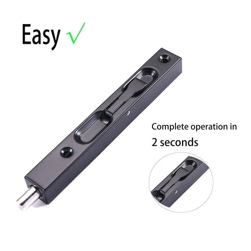 TOGU 2 Pack Stainless Steel Lever Action Flush Bolt in 6" 8" 10" 12" 18" 24",Concealed Security Flush Bolt Latch Slide Bolt Lock for Composite Doors,French Doors,Wood Doors,Double Doors,Matte Black-8"