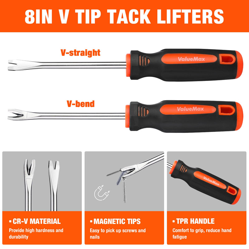 VALUEMAX 3Pcs Nail Puller Nail Remover Tool, Include 7" End Cutting Pliers, 8" Bendable and Straight V Tip Upholstery Staple Remover, Upholstery Tools for Cutting Wires, Removing Nails and Staples