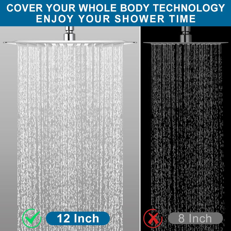 POP SANITARYWARE 12 Inch Shower Head with Adjustable Extension Arm, Stainless Steel Rainfall Showerhead with Shower Arm Extender, Waterfall fixed Showerheads, Chrome Square