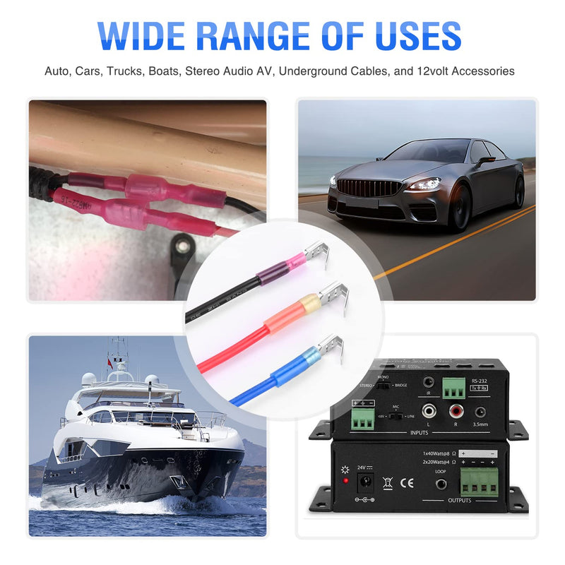 Nilight 140PCS Heat Shrink Piggy Back Spade Terminals Connectors Assortment Kit 22-16/16-14/12-10 AWG Spade Quick Splice Crimp for Auto Cars Trucks Boats and 12V Accessories 140Pcs Piggy Back Terminals