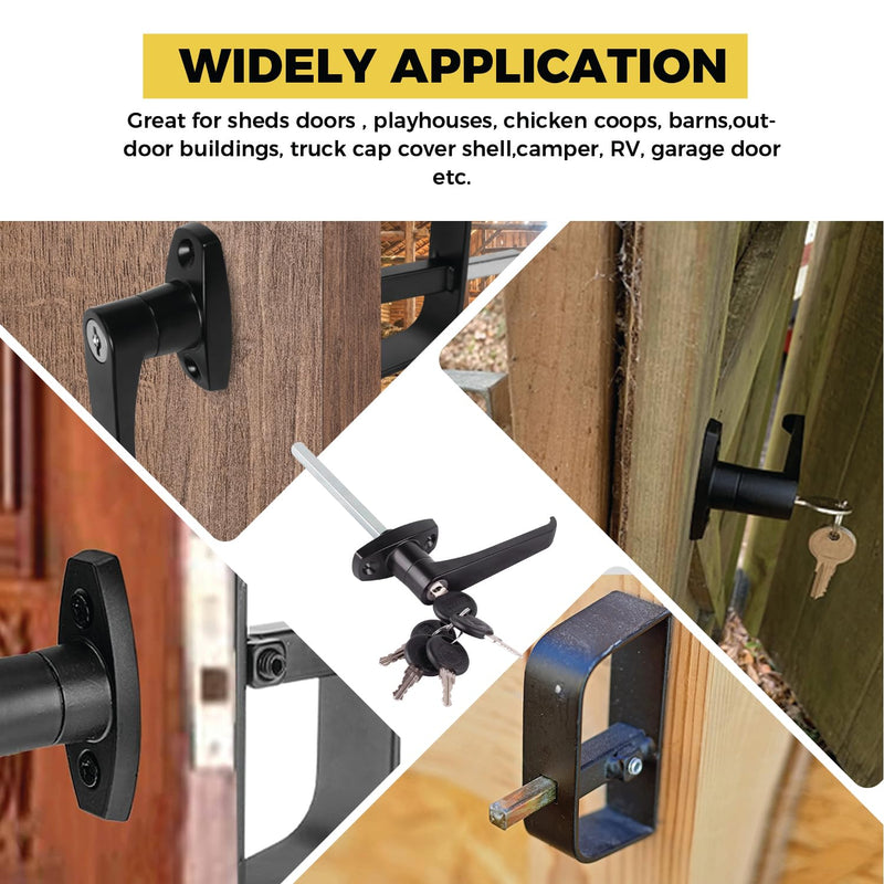 Shed Door L-Handle Lock Kit Shed Door Latch with 5-1/2" Stem,Shed Door Lock Matching Set Includes 5 Keys for Sheds Doors, Playhouses, Chicken Coops,Camper, RV, Garage Door(Black) 5.5inch L Black