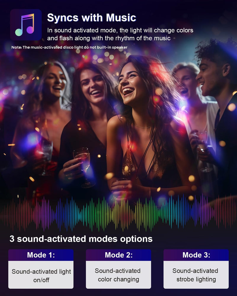 Luditek 2-Pack Sound Activated Party Lights with Remote Control, Disco Ball Light, DJ Strobe Lamp for Home Room Dance Party Supplies White Elephant Gifts Birthday Christmas Halloween Party Decorations